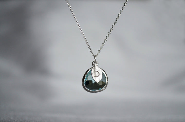 March Birthstone Necklace - Personalized Aquamarine Necklace, Custom Initial Necklace