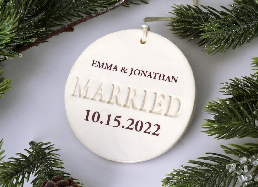 Married Ornament - Wedding Gift, Bridal Shower Gift or Christmas Gift - Custom Newlywed Ornament with Names and Date