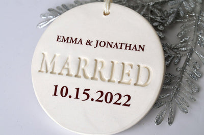 Married Ornament - Wedding Gift, Bridal Shower Gift or Christmas Gift - Custom Newlywed Ornament with Names and Date