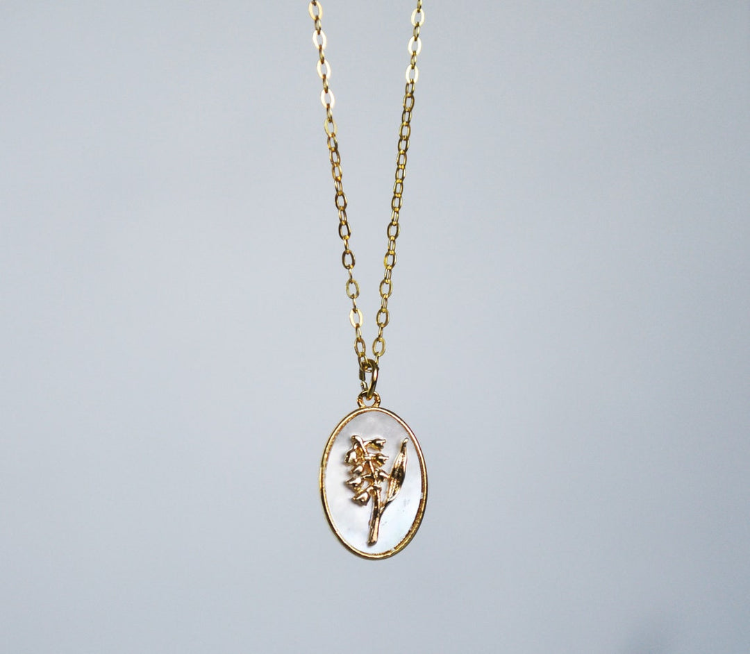 May Pearl Birth Flower Necklace - Lily of the Valley - Birth Month Flower Jewelry