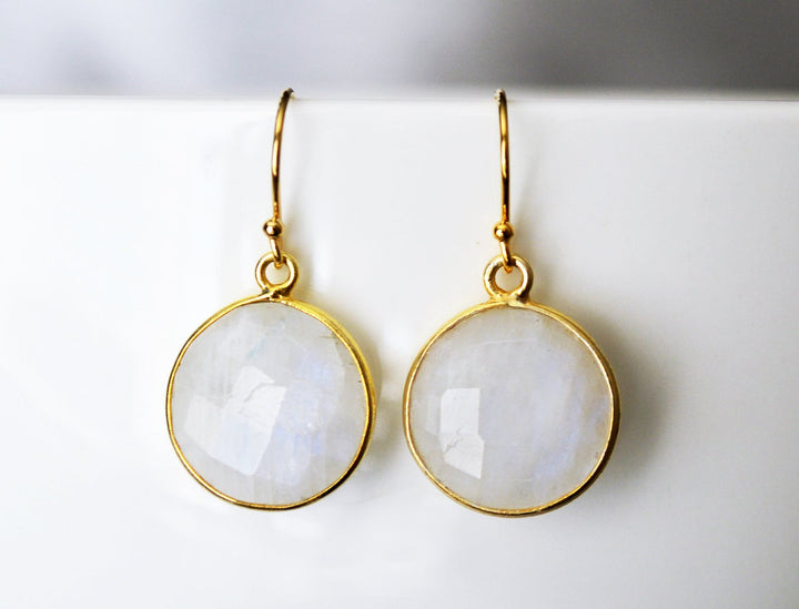 Moonstone Earrings, June Birthstone Earrings, June Birthday Gift,  Round Birthstone, Sterling Silver or 14K Gold Fill, Wife Gift, Bridesmaid Gift