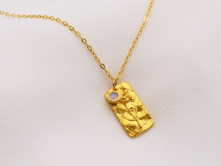 October Birth Flower Necklace, Birthstone Stone Necklace, Marigold Birth Flower Necklace, Mom Gift, Personalized Necklace, Push Present