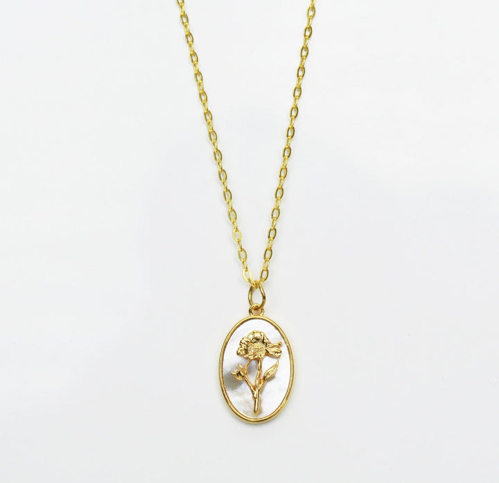 October Pearl Birth Flower Necklace - Marigold - Birth Month Flower Jewelry