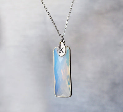 October Birthstone Necklace, Opalite Necklace, Sterling Silver or 18K Gold, Personalized Necklace, Bridesmaid Gift, Mom Necklace