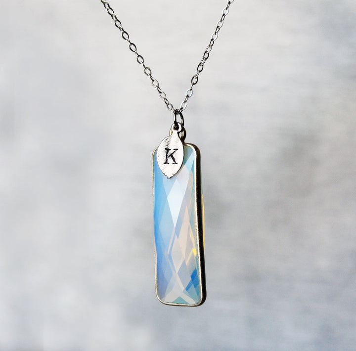 October Birthstone Necklace, Opalite Necklace, Sterling Silver or 18K Gold, Personalized Necklace, Bridesmaid Gift, Mom Necklace