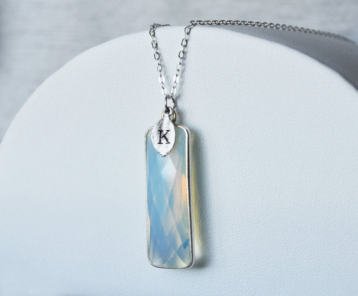 October Birthstone Necklace, Opalite Necklace, Sterling Silver or 18K Gold, Personalized Necklace, Bridesmaid Gift, Mom Necklace