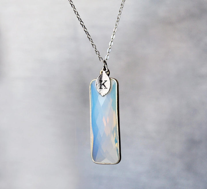 Opalite Necklace, October Birthstone Necklace, Sterling Silver or 18K Gold, Personalized Necklace, Bridesmaid Gift, Mom Necklace