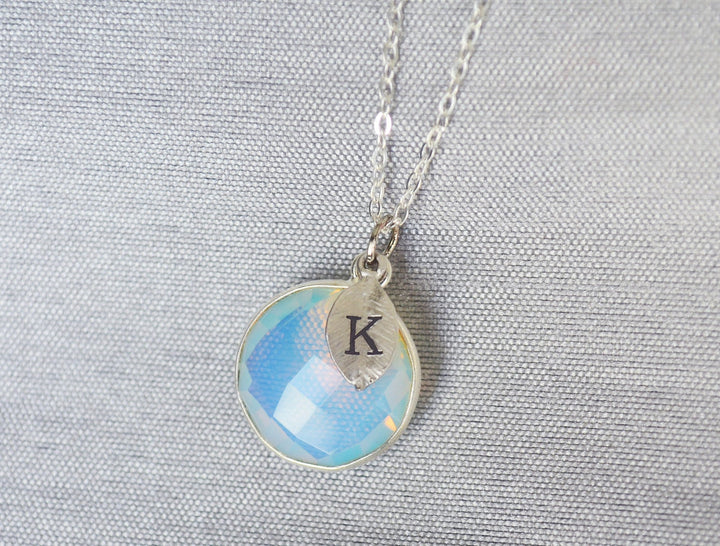 Opalite Necklace, October Birthstone Necklace, Sterling Silver or 18K Gold, Round Personalized Necklace, Bridesmaid Gift, Mom Necklace