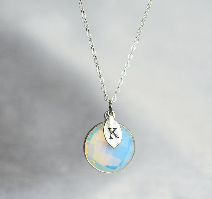 Opalite Necklace, October Birthstone Necklace, Sterling Silver or 18K Gold, Round Personalized Necklace, Bridesmaid Gift, Mom Necklace