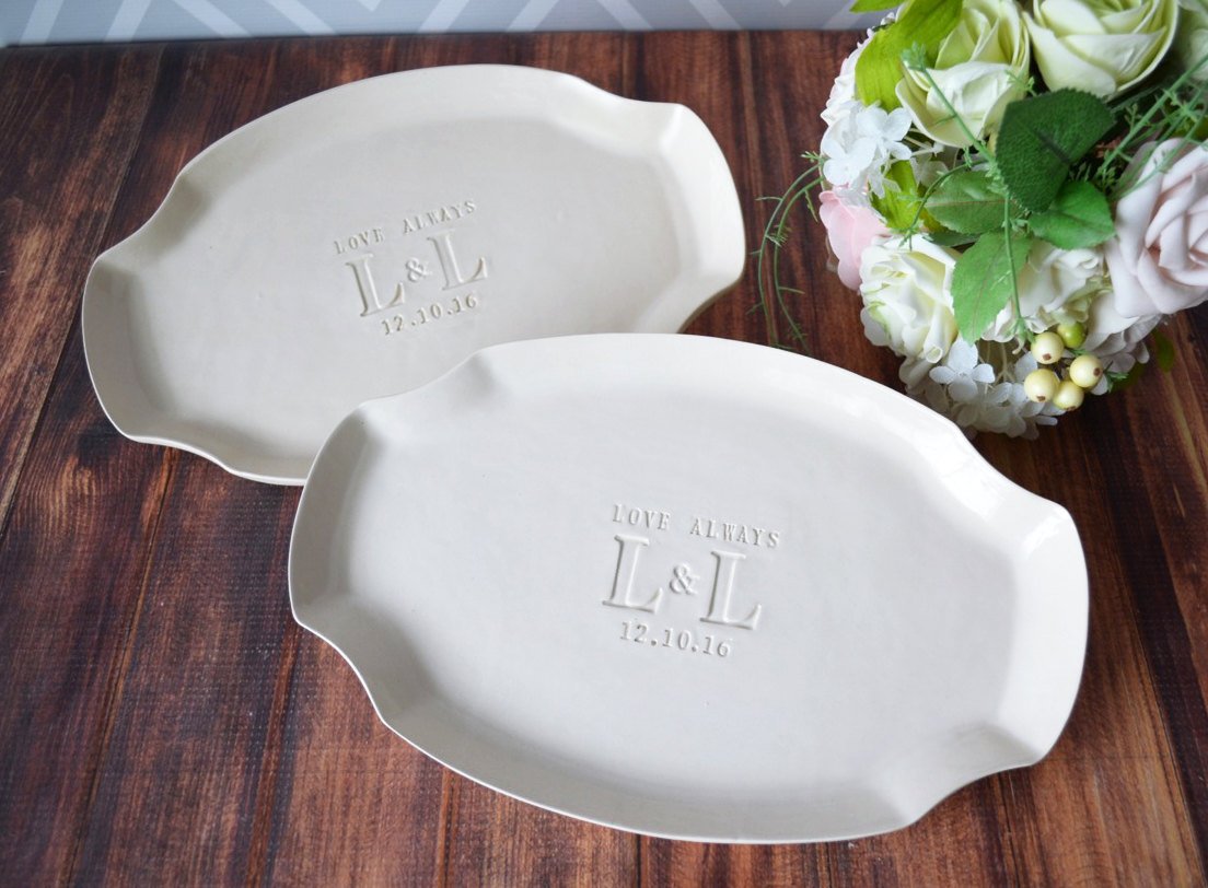 Parent Wedding Gift Set of Personalized Platters 2 With Initials and Date