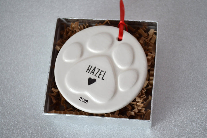 Paw Print Christmas Ornament with Name, Dog Bone Ornament,  Personalized Dog Ornament