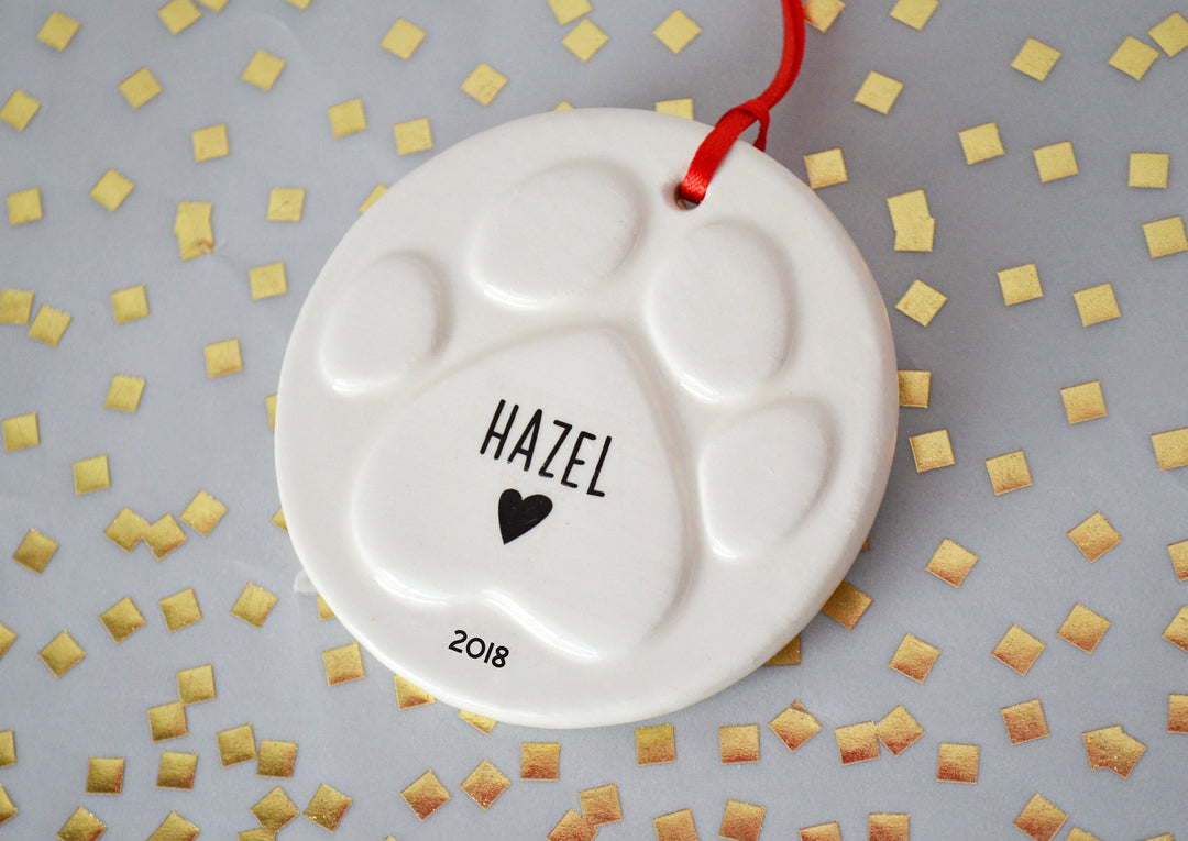 Paw Print Christmas Ornament with Name, Dog Bone Ornament,  Personalized Dog Ornament