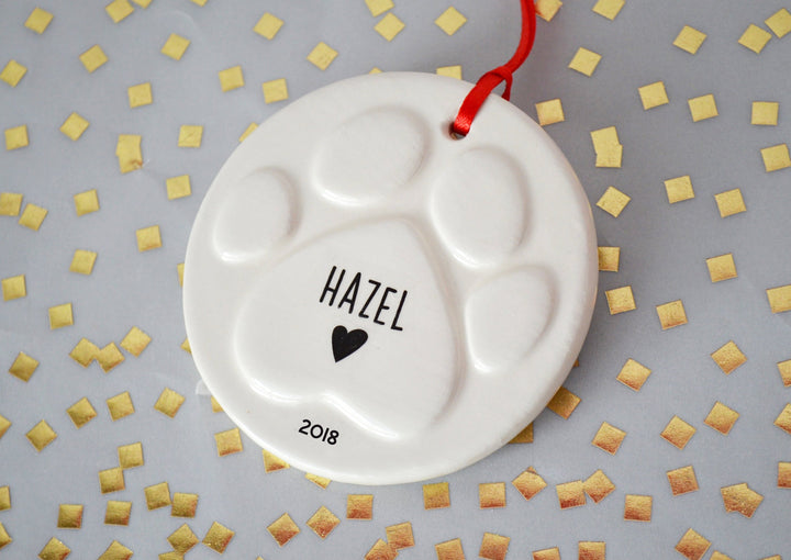 Paw Print Christmas Ornament with Name, Dog Bone Ornament,  Personalized Dog Ornament