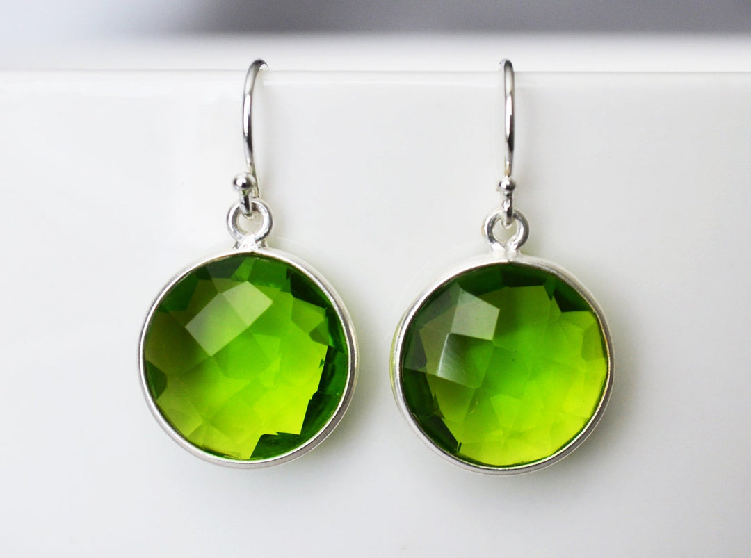 Peridot Earrings, August Birthstone Earrings, Green Earrings,  Round Birthstone, Sterling Silver or 14K Gold Fill, Peridot Jewelry