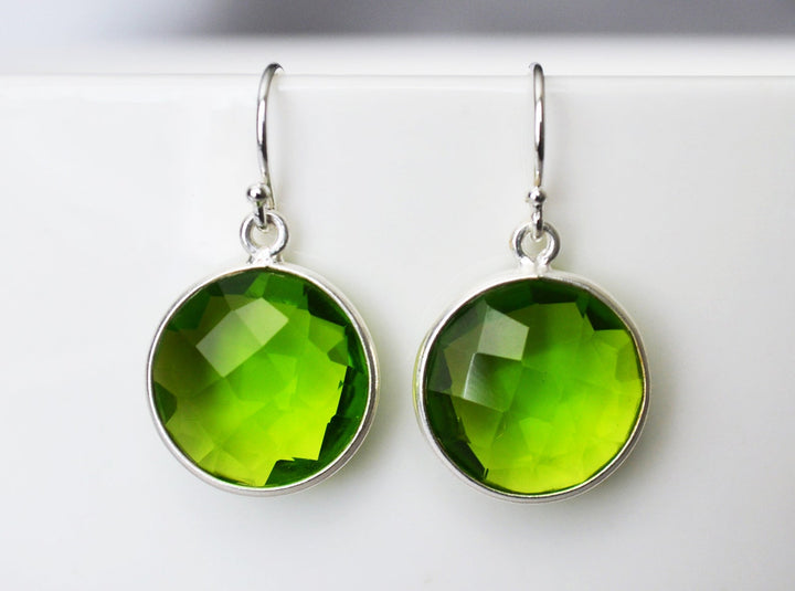 Peridot Earrings, August Birthstone Earrings, Green Earrings,  Round Birthstone, Sterling Silver or 14K Gold Fill, Peridot Jewelry