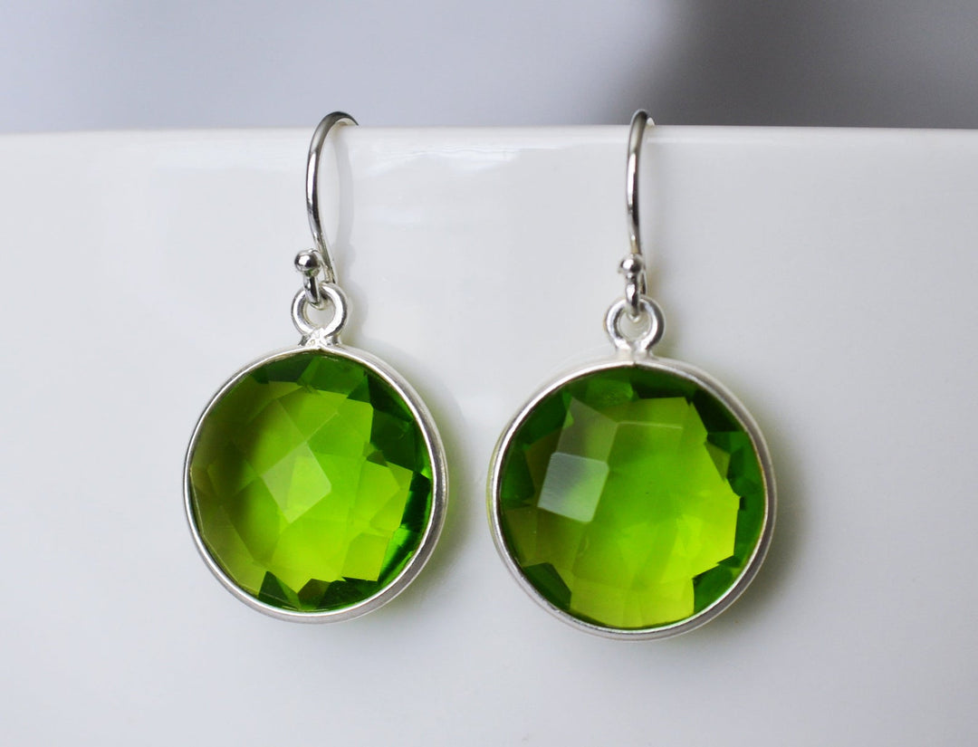 Peridot Earrings, August Birthstone Earrings, Green Earrings,  Round Birthstone, Sterling Silver or 14K Gold Fill, Peridot Jewelry