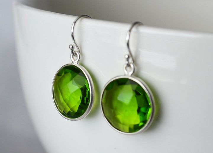 Peridot Earrings, August Birthstone Earrings, Green Earrings,  Round Birthstone, Sterling Silver or 14K Gold Fill, Peridot Jewelry