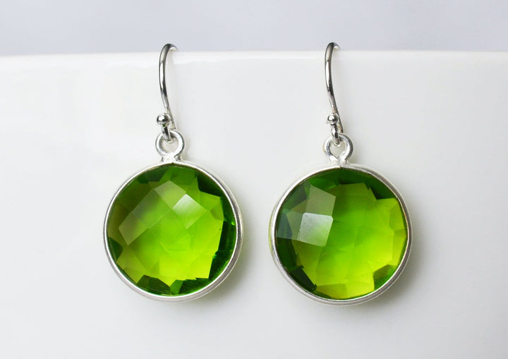 Peridot Earrings, August Birthstone Earrings, Green Earrings,  Round Birthstone, Sterling Silver or 14K Gold Fill, Peridot Jewelry