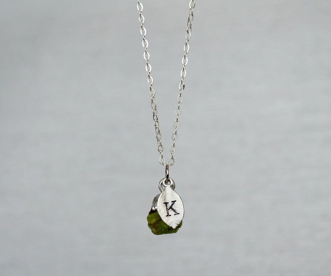 Peridot Raw Birthstone Necklace, August Birthstone Necklace, Bridesmaid Gift, Layering Necklace. Healing Crystal Necklace