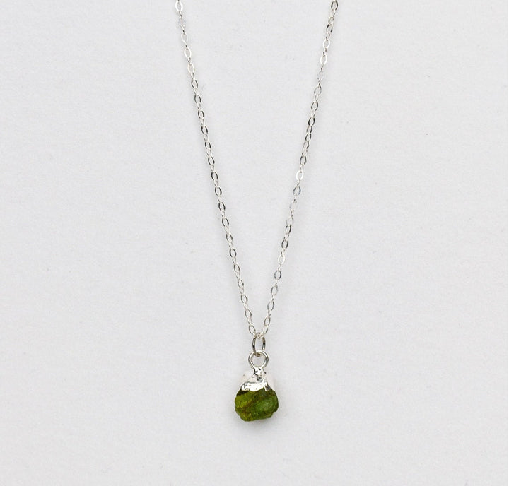 Peridot Raw Birthstone Necklace, August Birthstone Necklace, Bridesmaid Gift, Layering Necklace. Healing Crystal Necklace