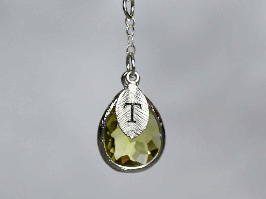 Peridot Necklace, August Birthstone Necklace, Bridesmaid Gift, Mom Birthstone Necklace, Initial Necklace, Mom Gift, Grandma Necklace