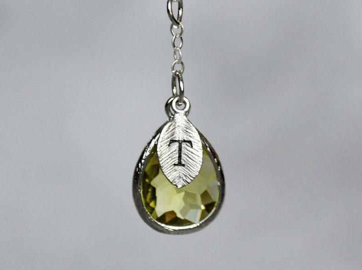 Peridot Necklace, August Birthstone Necklace, Bridesmaid Gift, Mom Birthstone Necklace, Initial Necklace, Mom Gift, Grandma Necklace