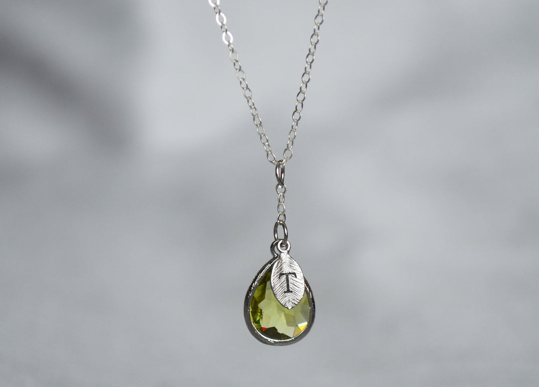 Peridot Necklace, August Birthstone Necklace, Bridesmaid Gift, Mom Birthstone Necklace, Initial Necklace, Mom Gift, Grandma Necklace
