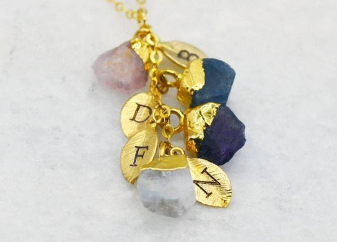 Raw Stone Necklace, Custom Birthstone Necklace, Cascade Necklace, Family Necklace, Bridesmaid Gift, Mom or Grandma Necklace