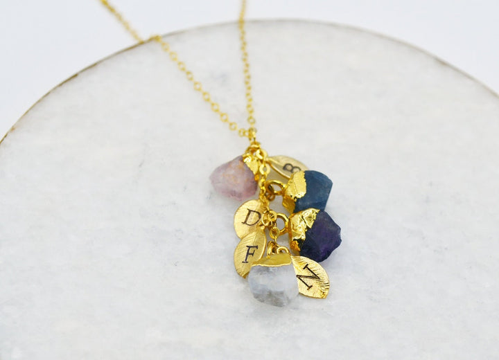Raw Stone Necklace, Custom Birthstone Necklace, Cascade Necklace, Family Necklace, Bridesmaid Gift, Mom or Grandma Necklace