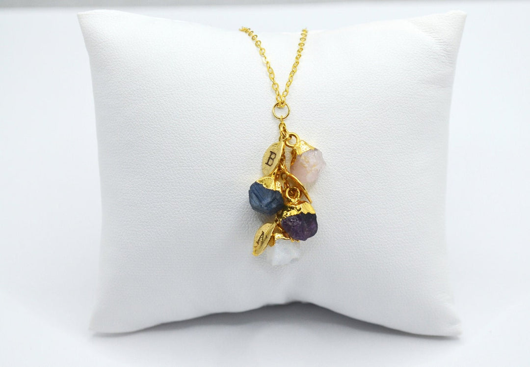 Raw Stone Necklace, Custom Birthstone Necklace, Cascade Necklace, Family Necklace, Bridesmaid Gift, Mom or Grandma Necklace
