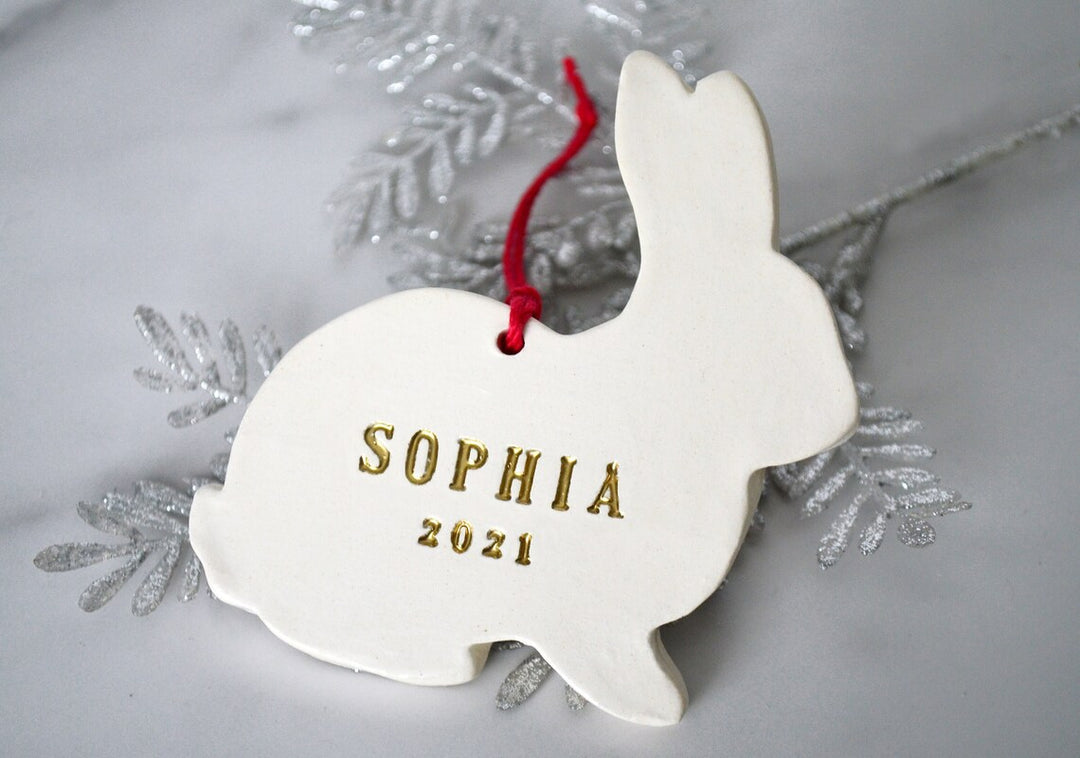 Personalized Bunny Ornament, Rabbit Christmas Ornament, First Christmas Ornament, Baby Ornament, Child Ornament, Holiday Gift