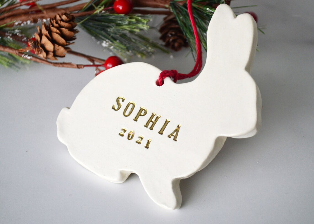Personalized Bunny Ornament, Rabbit Christmas Ornament, First Christmas Ornament, Baby Ornament, Child Ornament, Holiday Gift