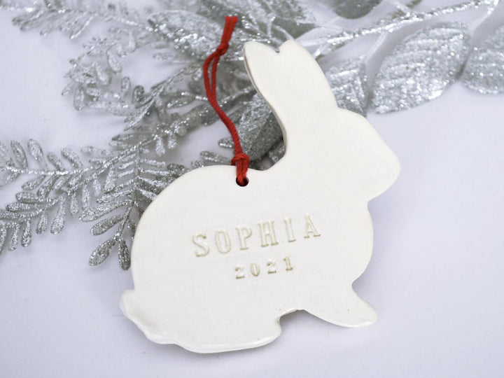 Personalized Bunny Ornament, Rabbit Christmas Ornament, First Christmas Ornament, Baby Ornament, Child Ornament, Holiday Gift