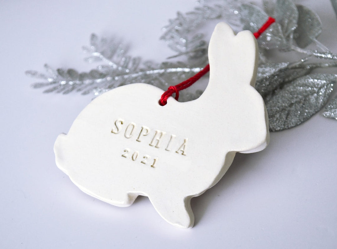 Personalized Bunny Ornament, Rabbit Christmas Ornament, First Christmas Ornament, Baby Ornament, Child Ornament, Holiday Gift
