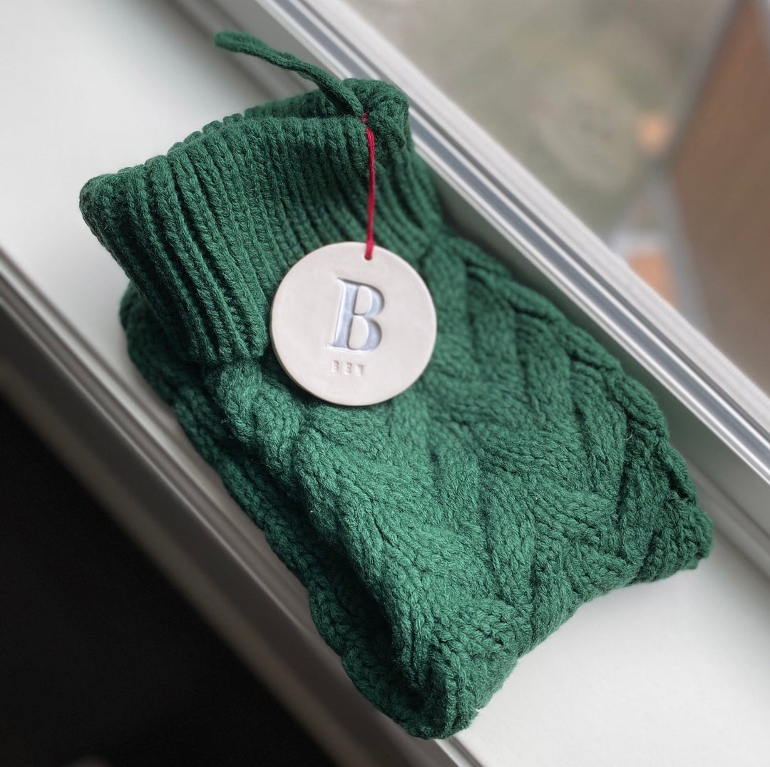 Personalized Green Christmas Stocking, Knitted Holiday Stocking, Customized w/Initial & Name, Available in Different Colors, Christmas Gift