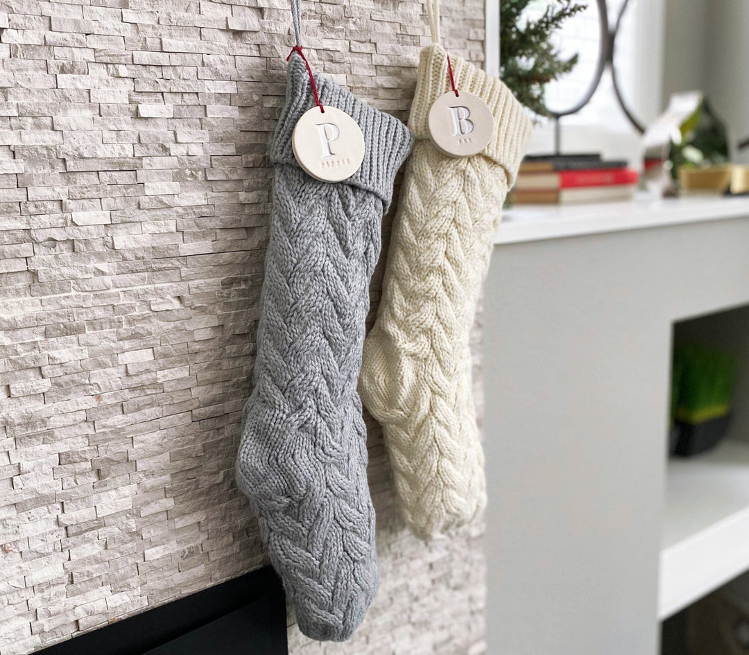 Personalized Green Christmas Stocking, Knitted Holiday Stocking, Customized w/Initial & Name, Available in Different Colors, Christmas Gift