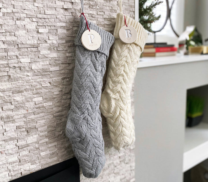 Personalized Green Christmas Stocking, Knitted Holiday Stocking, Customized w/Initial & Name, Available in Different Colors, Christmas Gift