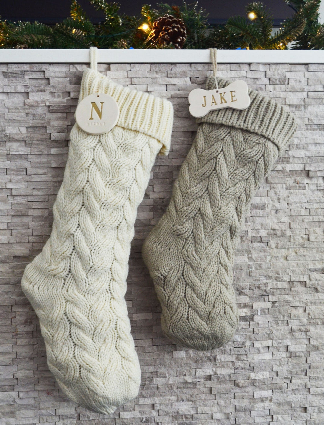 Personalized KHAKI Dog Christmas Stocking, Dog Christmas Gift, Knitted Holiday Stocking, Customized with Name, Available in Different Colors