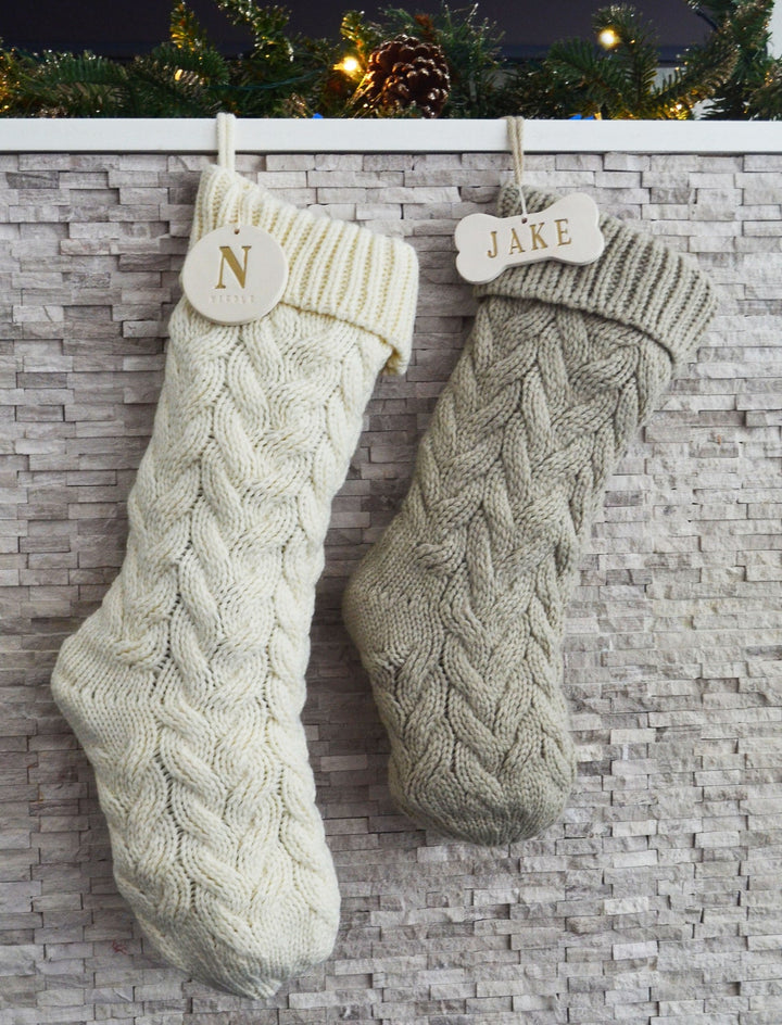 Personalized KHAKI Dog Christmas Stocking, Dog Christmas Gift, Knitted Holiday Stocking, Customized with Name, Available in Different Colors