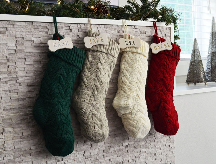 Personalized KHAKI Dog Christmas Stocking, Dog Christmas Gift, Knitted Holiday Stocking, Customized with Name, Available in Different Colors