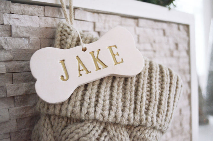 Personalized KHAKI Dog Christmas Stocking, Dog Christmas Gift, Knitted Holiday Stocking, Customized with Name, Available in Different Colors