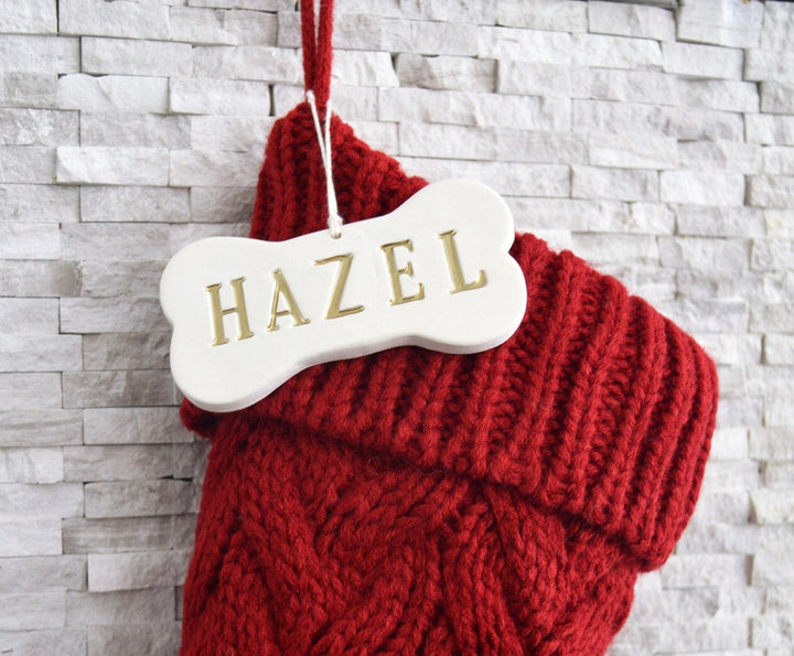 Personalized RED Dog Christmas Stocking, Dog Christmas Gift, Knitted Holiday Stocking, Customized with Name, Available in Different Colors