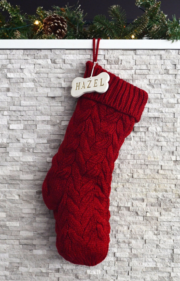 Personalized RED Dog Christmas Stocking, Dog Christmas Gift, Knitted Holiday Stocking, Customized with Name, Available in Different Colors