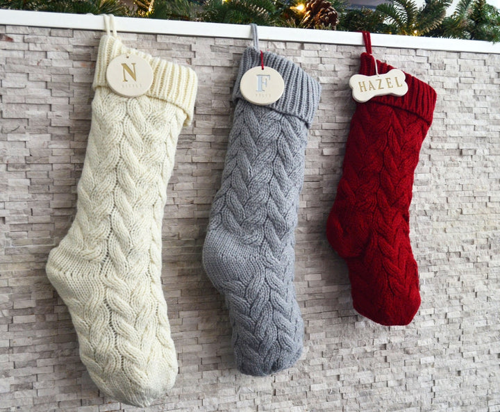 Personalized RED Dog Christmas Stocking, Dog Christmas Gift, Knitted Holiday Stocking, Customized with Name, Available in Different Colors