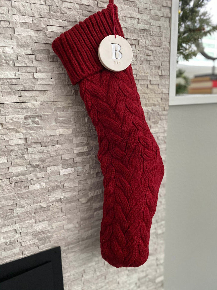 Personalized Red Christmas Stocking, Knitted Holiday Stocking, Customized w/Initial and Name, Available in Different Colors, Christmas Gift