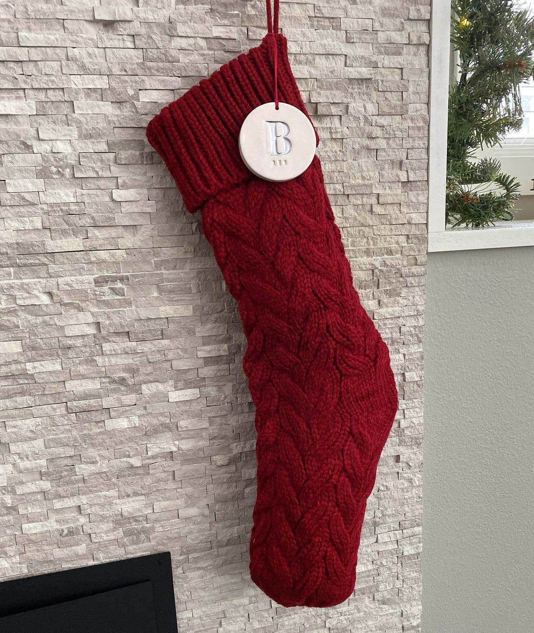 Personalized Red Christmas Stocking, Knitted Holiday Stocking, Customized w/Initial and Name, Available in Different Colors, Christmas Gift