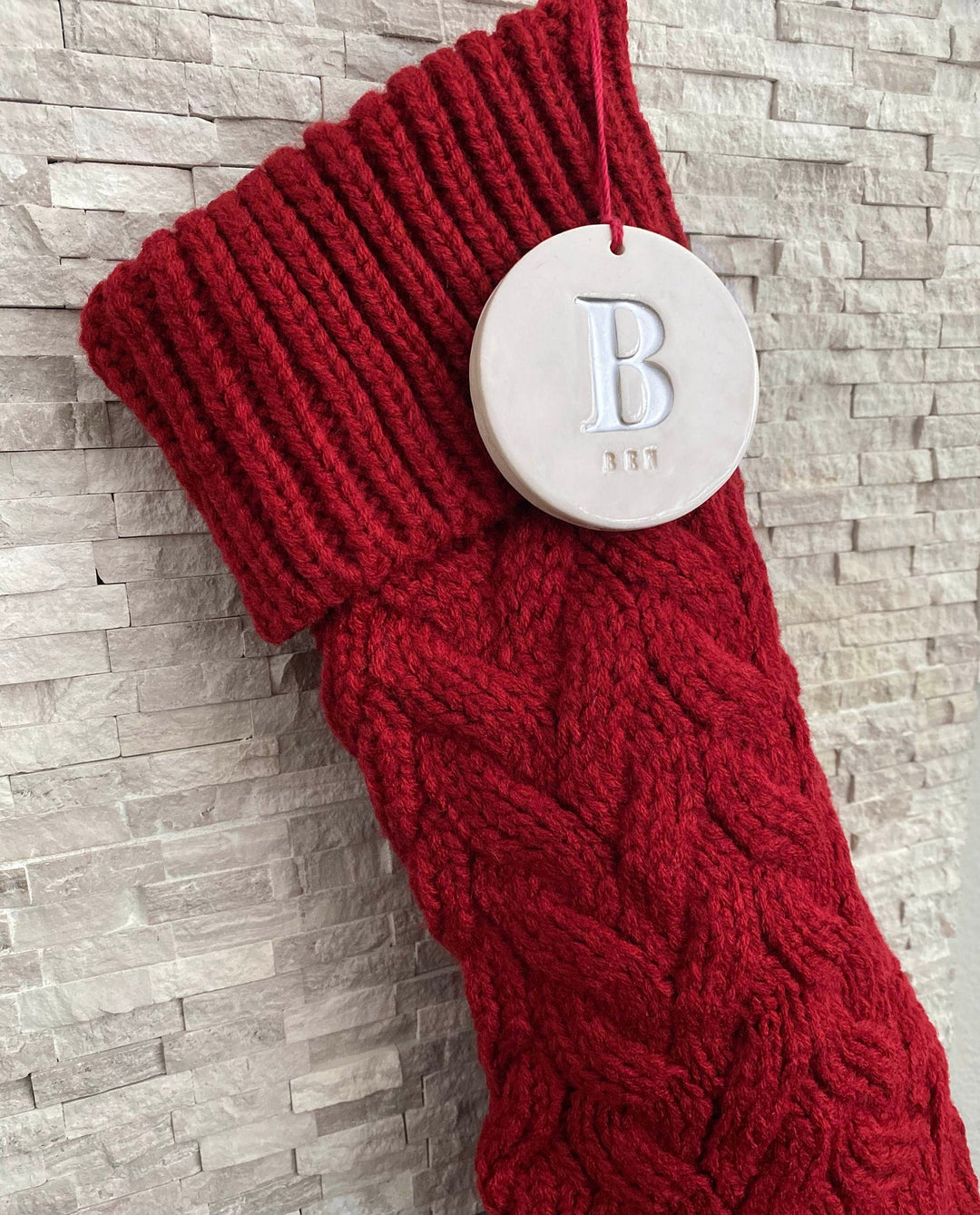 Personalized Red Christmas Stocking, Knitted Holiday Stocking, Customized w/Initial and Name, Available in Different Colors, Christmas Gift