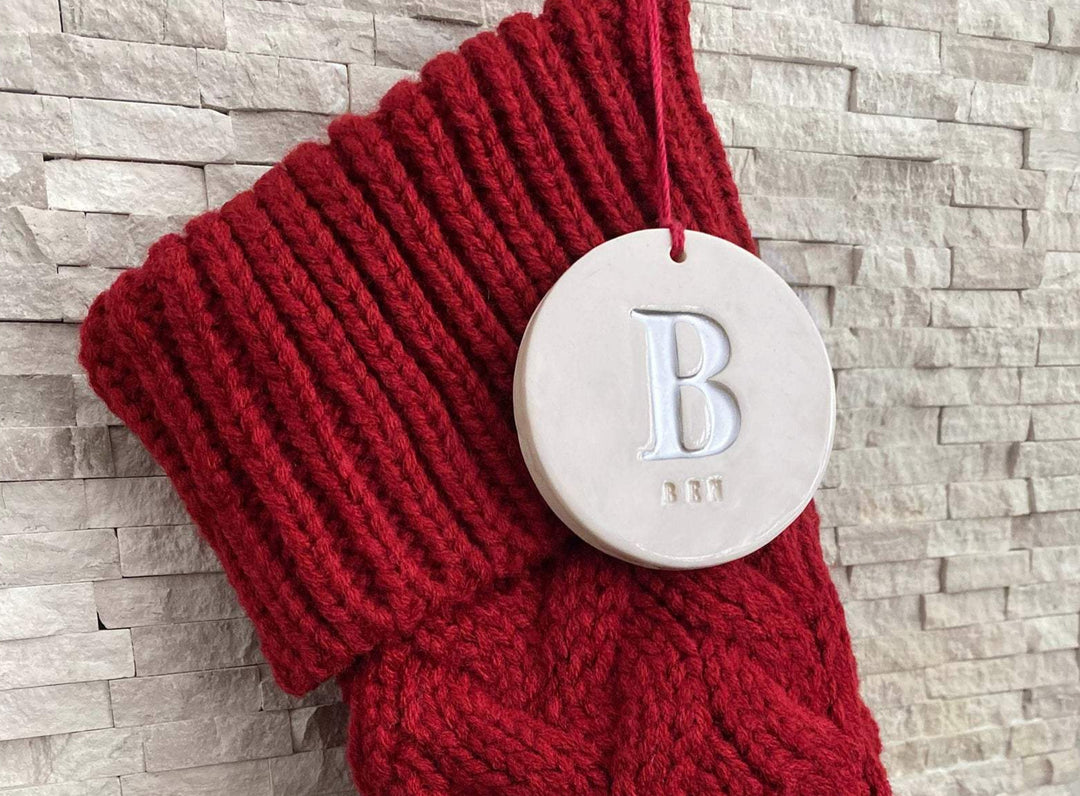 Personalized Red Christmas Stocking, Knitted Holiday Stocking, Customized w/Initial and Name, Available in Different Colors, Christmas Gift