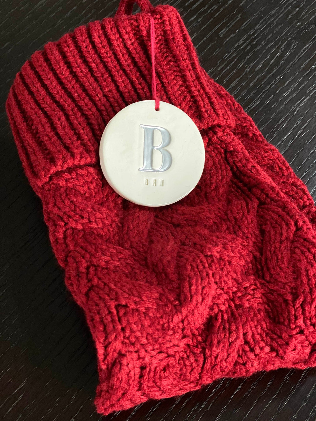 Personalized Red Christmas Stocking, Knitted Holiday Stocking, Customized w/Initial and Name, Available in Different Colors, Christmas Gift