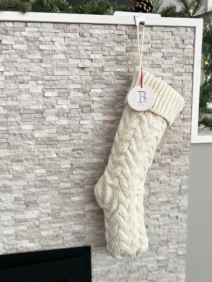 Personalized White Christmas Stocking, Knitted Holiday Stocking, Customized w/Initial and Name, Available Different Colors, Christmas Gift